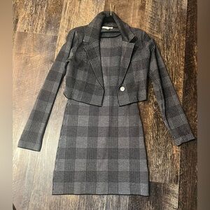 Chic Black Plaid Long Sleeve Dress